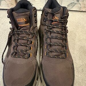 Eddie Bauer Men's Dark Brown Boots with Orange Accents
